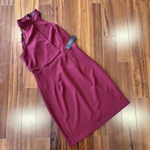 New NWT Lulus Maroon Red Dress High Neckline Sleeveless Lace Back Zip Sz M